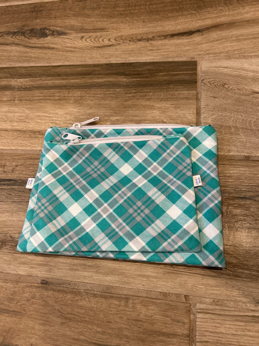 Teal Plaid Zipper Pouches