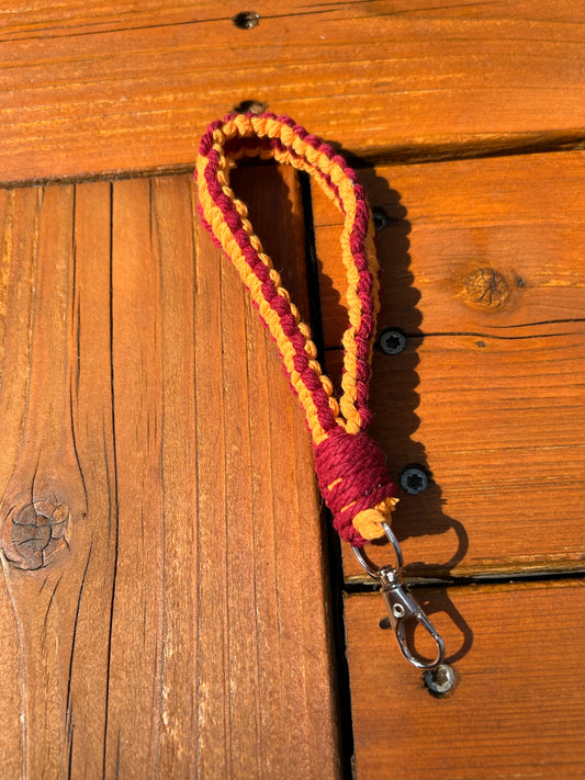 Gold and Maroon Macrame Wristlet