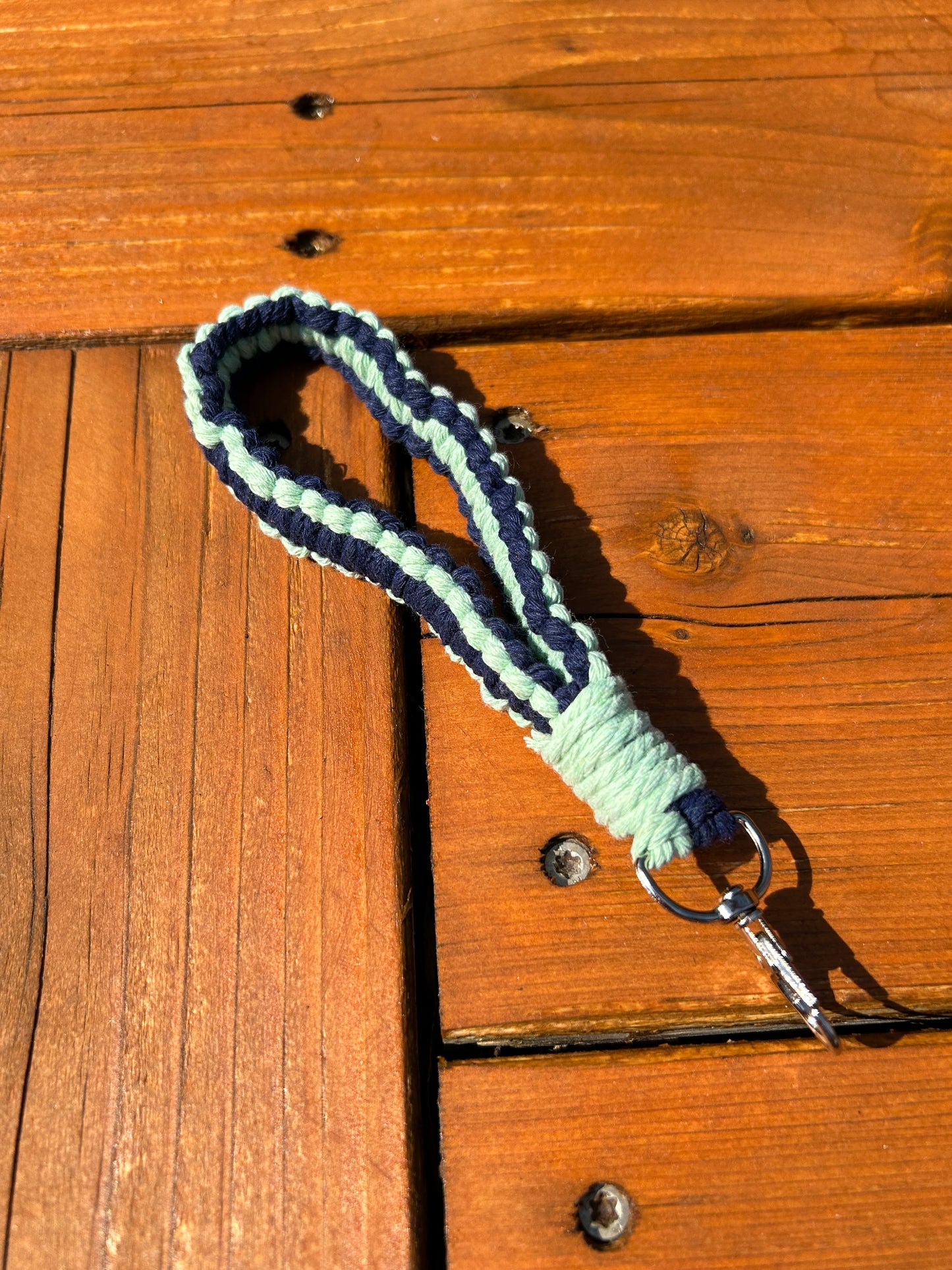 Navy and Mint Macrame Wristlet