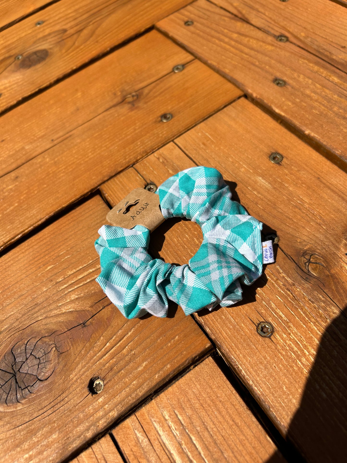 Teal Plaid Scrunchie